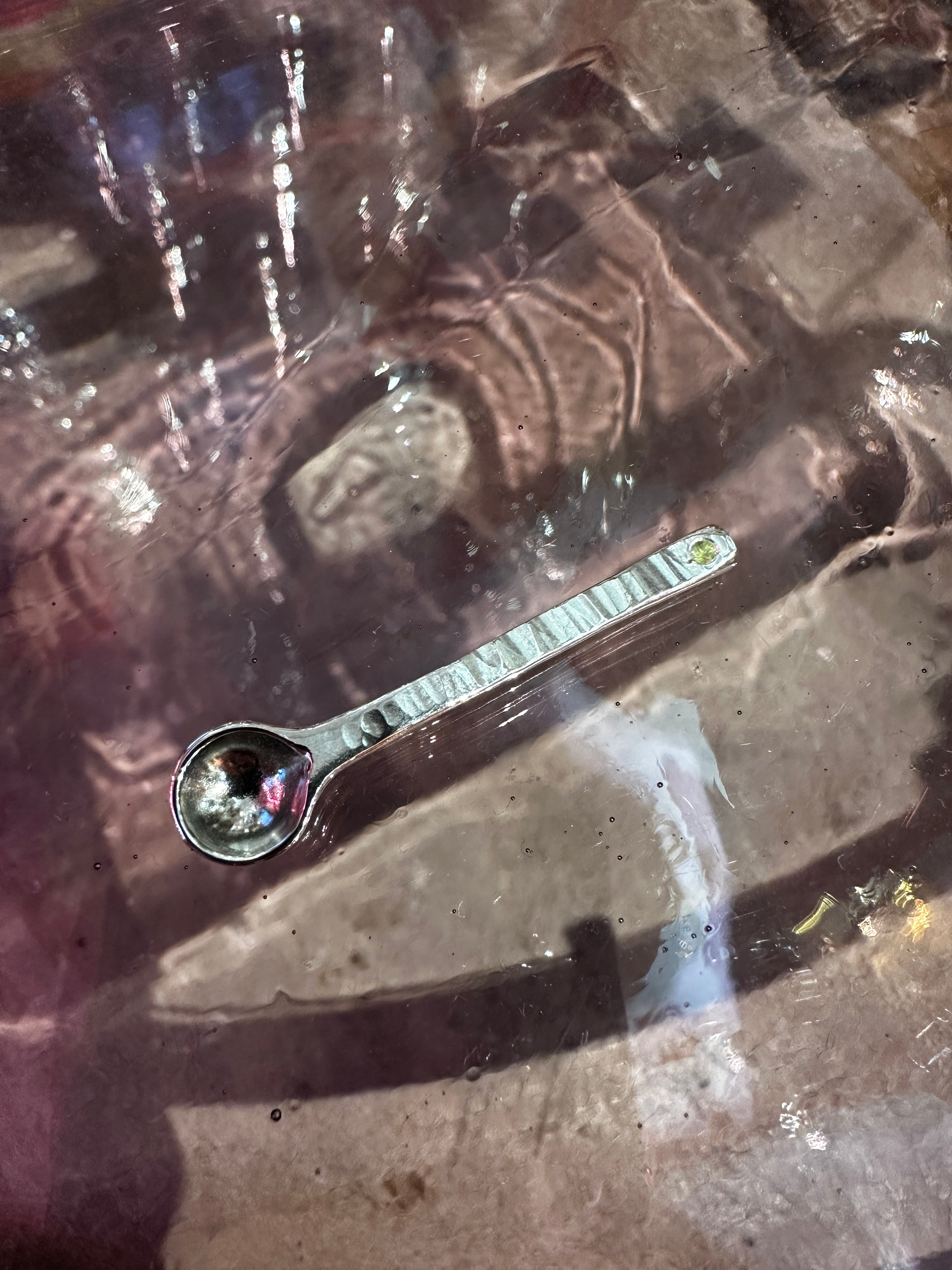 Silver salt spoon with sapphire